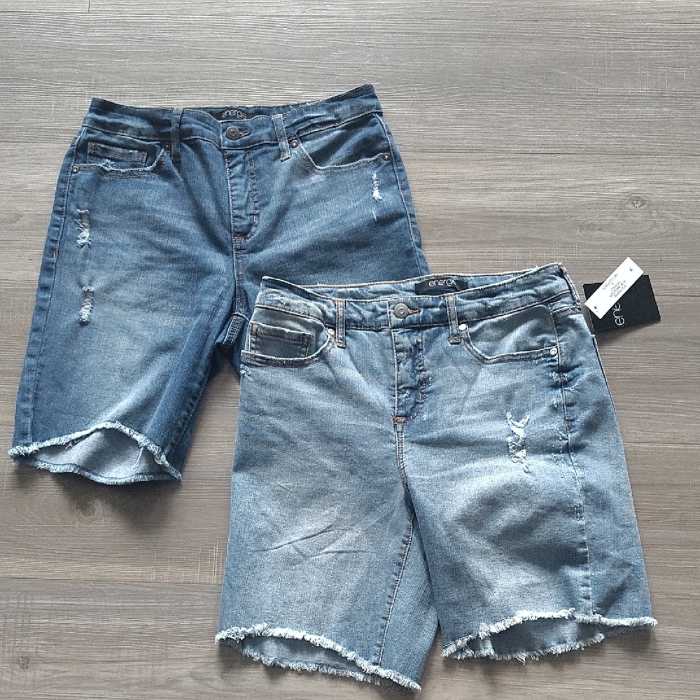 Energie Women's Denim Jean Shorts - Light Blue and Medium Blue